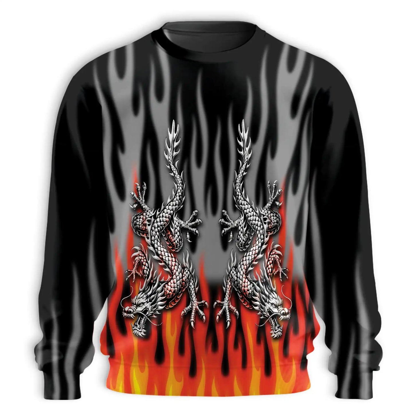 Fire Dragon Sweatshirt, 3D All Over Print Fiery Fantasy Dragon Crewneck Pullover for Men Women, Dragon Lover Gift - Netecom