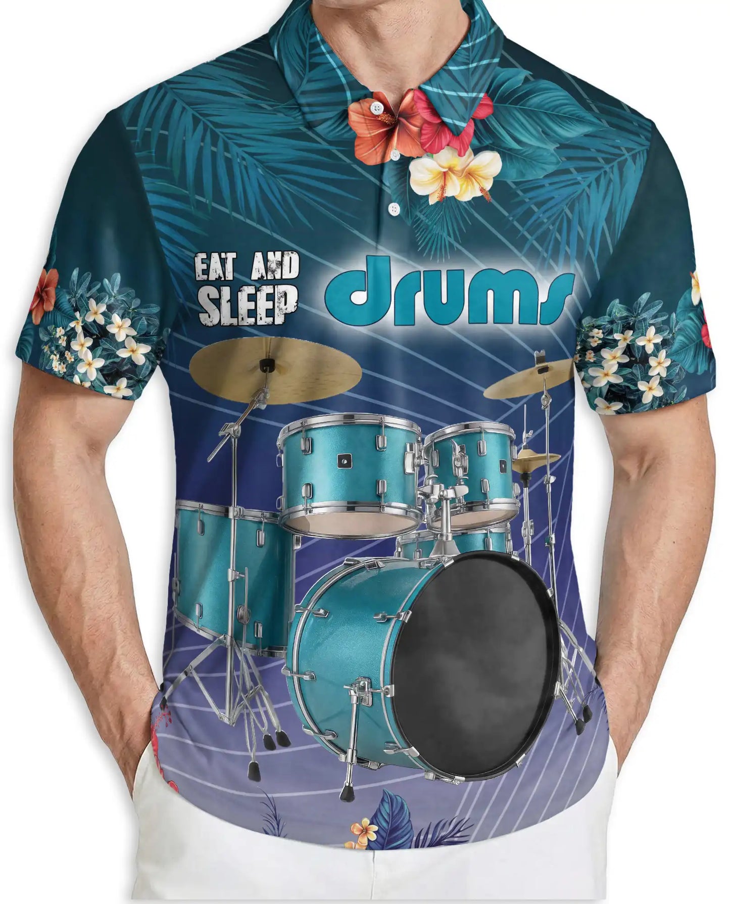 Drummer Polo Shirt – Tropical Drum Set Print | Netecom