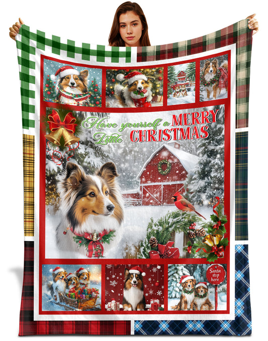 Netecom Shetland Sheepdog Christmas Blanket, Winter Holiday Dog Lover Throw Blanket for Couch, Bed or Sofa, Ultra Soft Warm Gift for Christmas and Cozy Winter