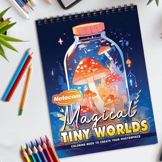 Magical Tiny Worlds Spiral Bound Coloring Book, Enchanting Miniature Worlds for a Magical Art Journey, Perfect for Fans of Fantasy and Whimsy