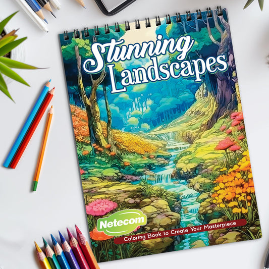 Stunning Landscapes Spiral Bound Coloring Book, Breathtaking Landscapes for an Immersive Artistic Experience, Ideal for Fans of Majestic Scenery