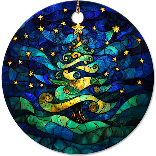 Netecom Stained Glass Christmas Tree Ornament, Artistic Xmas Tree Ceramic Ornament for Christmas Tree Hanging Decorations Gift, Home Decor, Gifts for Friends & Family, Holiday Party Present