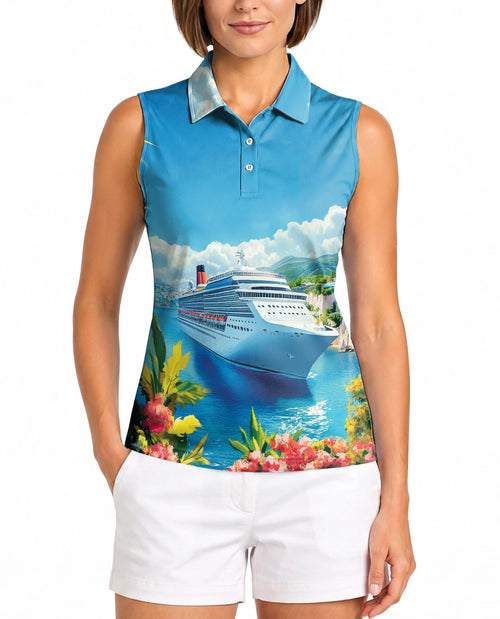 Cruise Ship Half Moon Cay Sleeveless Polo Shirt for Women | Netecom
