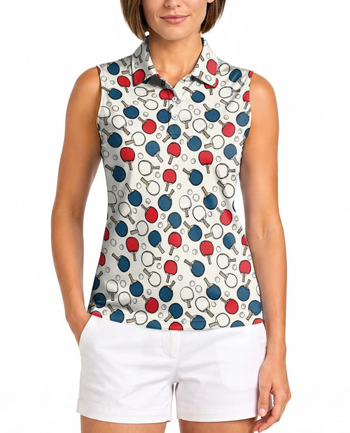 Ping Pong Pattern Sleeveless Polo Shirt for Women | Netecom