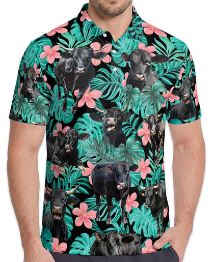 Tropical Black Cow Polo Shirt for Men – Farm Animal Lover Style | Netecom