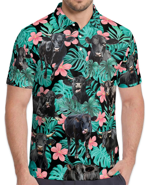 Tropical Black Cow Polo Shirt for Men – Farm Animal Lover Style | Netecom