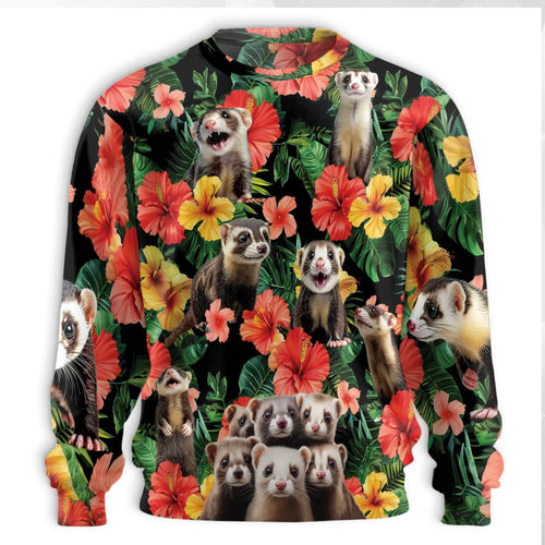 Ferret Tropical Sweatshirt, 3D All Over Print Exotic Pet Crewneck Pullover for Men Women, Ferret Lover Gift - Netecom