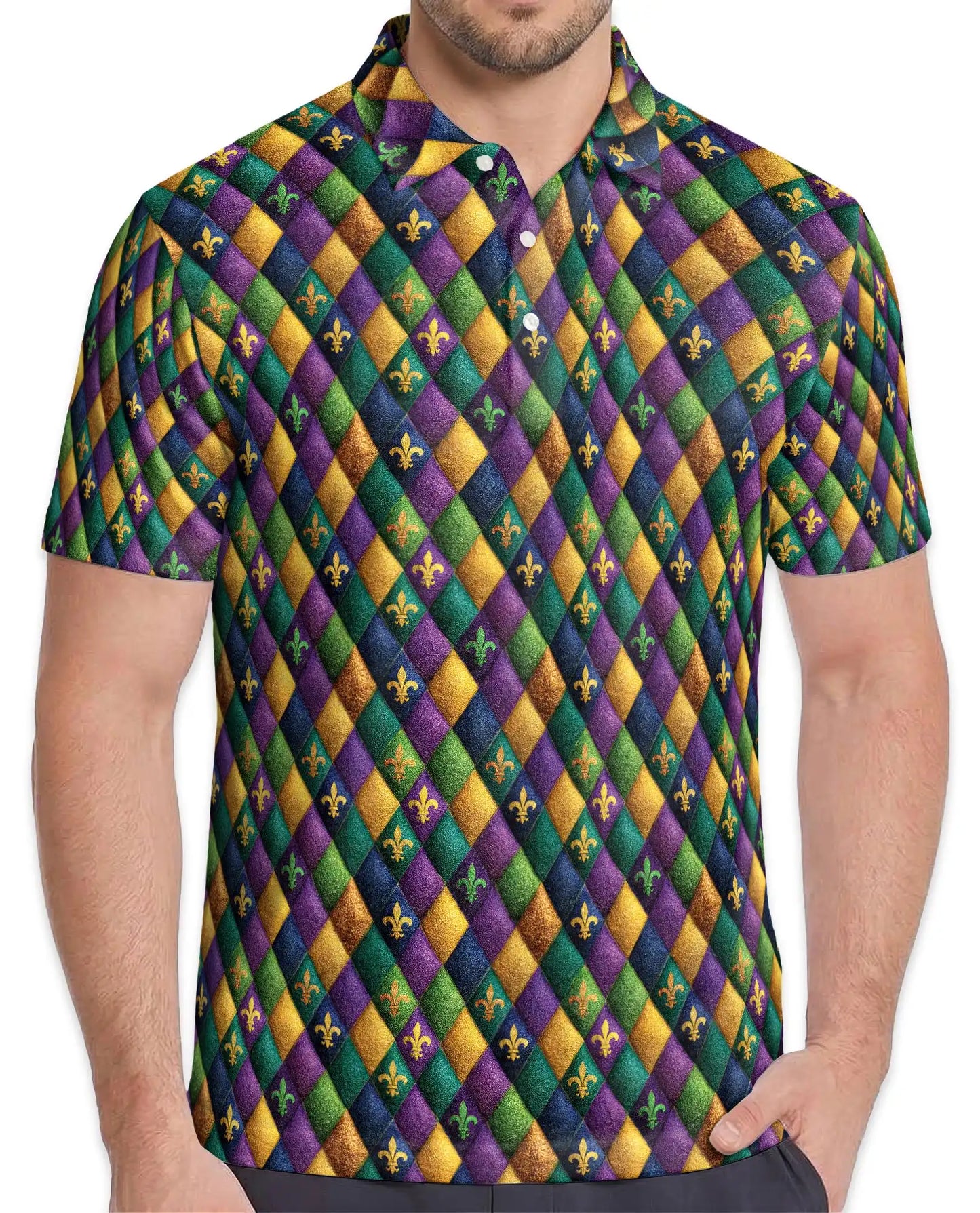 Mardi Gras Harlequin Diamond Hawaiian Polo Shirt for Men-Carnival Party Shirt | Netecom