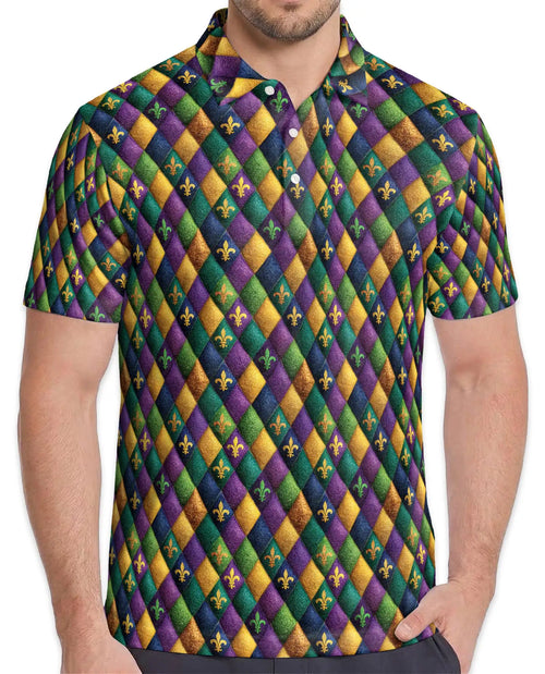 Mardi Gras Harlequin Diamond Hawaiian Polo Shirt for Men-Carnival Party Shirt | Netecom