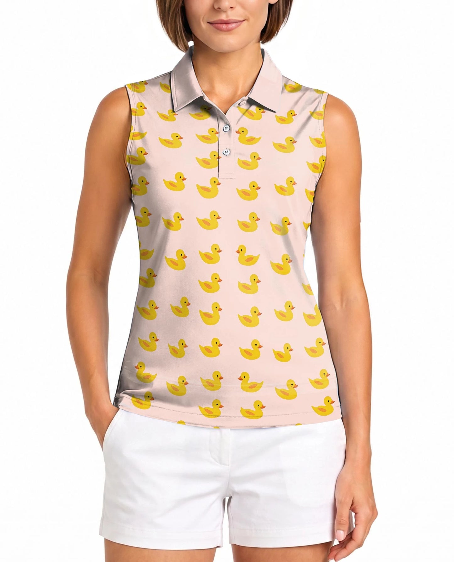 Cute Yellow Duck Sleeveless Polo Shirt for Women | Netecom