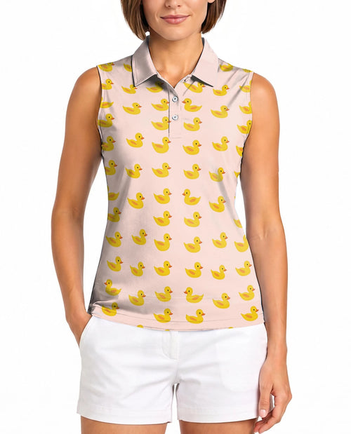 Cute Yellow Duck Sleeveless Polo Shirt for Women | Netecom