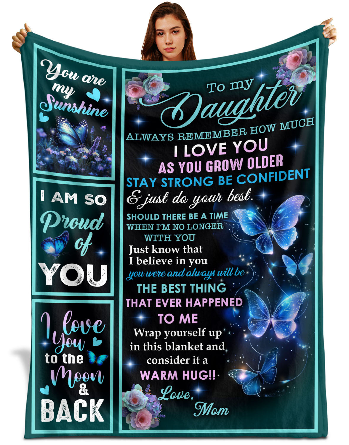 Netecom Personalized To My Daughter Blanket from Dad and Mom, Galaxy Butterfly Throw Blanket for Couch, Bed or Sofa, Ultra Soft Warm, Birthday, Christmas, or Graduation Gift for Daughter