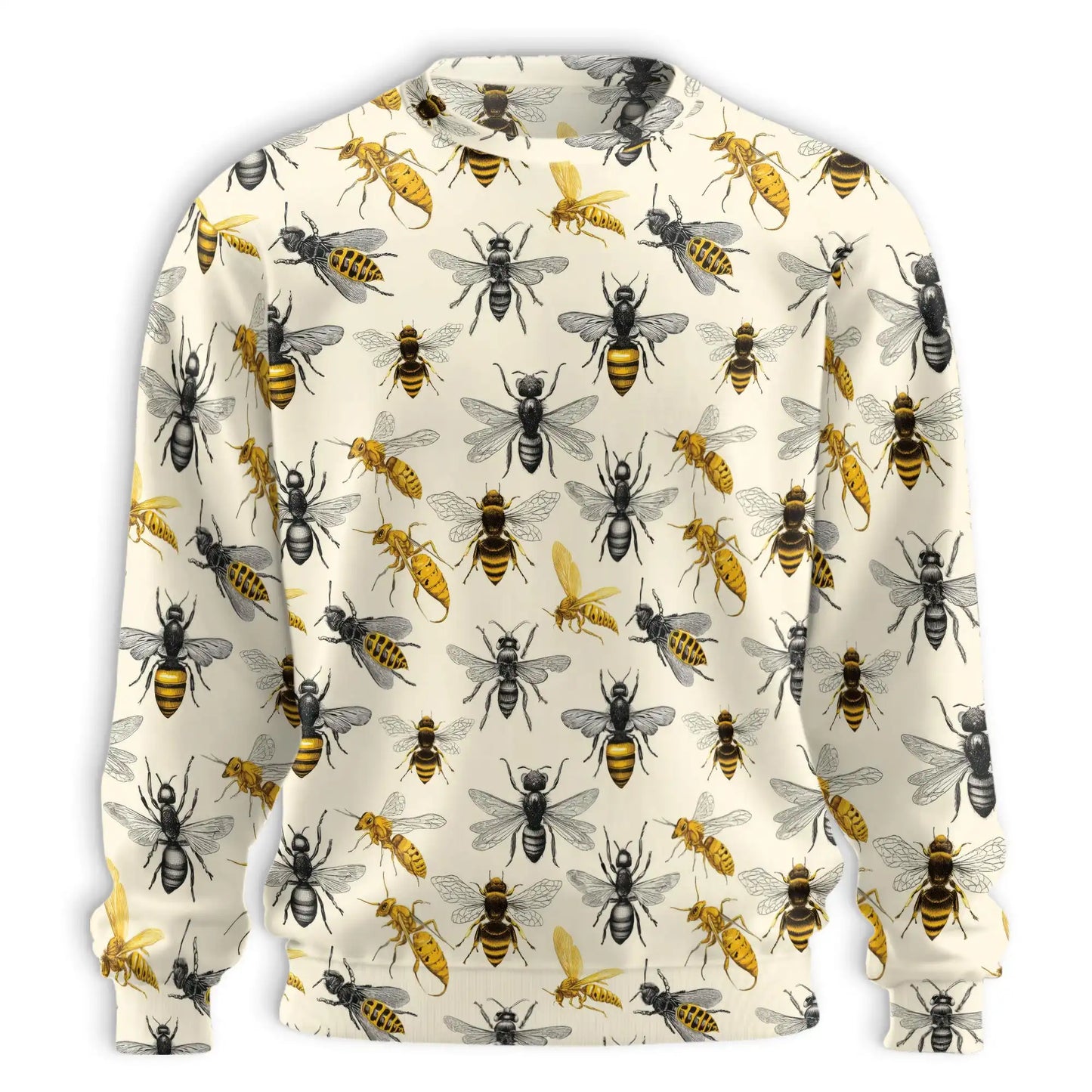 Vintage Honey Bee Sweatshirt, 3D All Over Print Rustic Botanical Crewneck Pullover for Men Women, Bee Lover Gift - Netecom