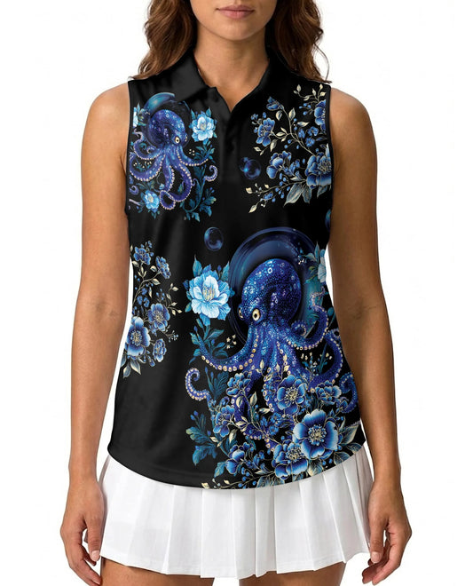 Octopus Flower Sleeveless Polo Shirt for Women | Netecom