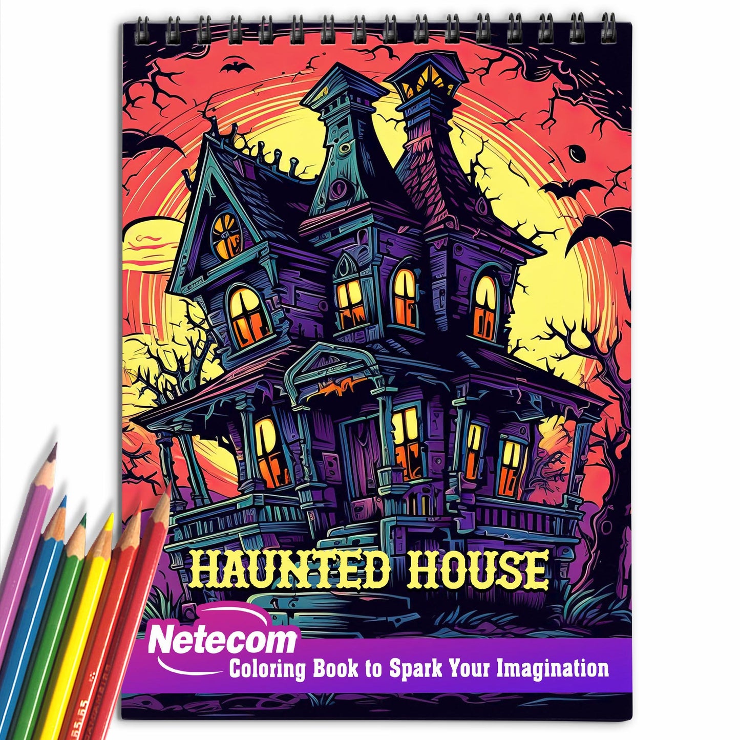 Haunted House Spiral Bound Coloring Book, Delight in 30 Breathtaking Coloring Pages, Showcasing Haunted Houses with their Creepy Architecture and Haunting Surroundings