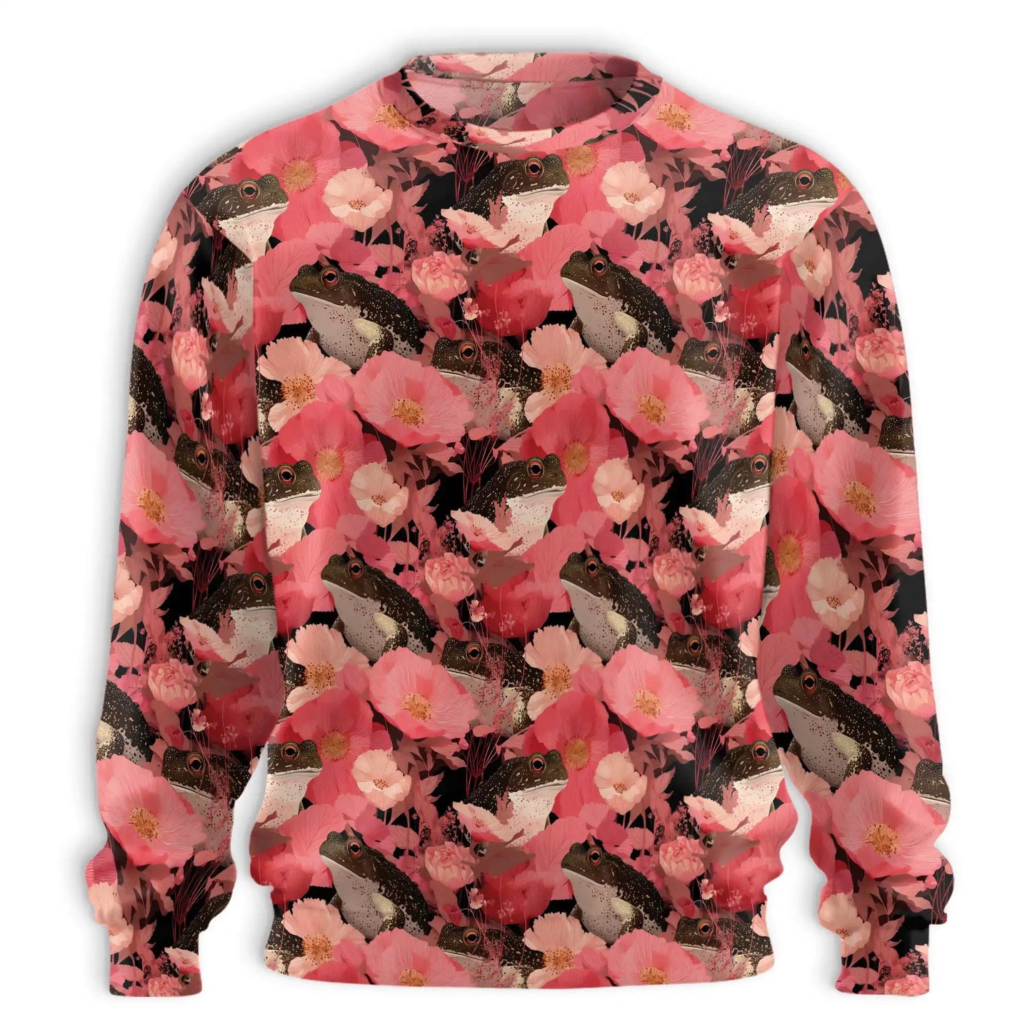 Frogs Floral Sweatshirt, 3D All Over Print Cute Frog Botanical Crewneck Pullover for Men Women, Frog Lover Gift - Netecom