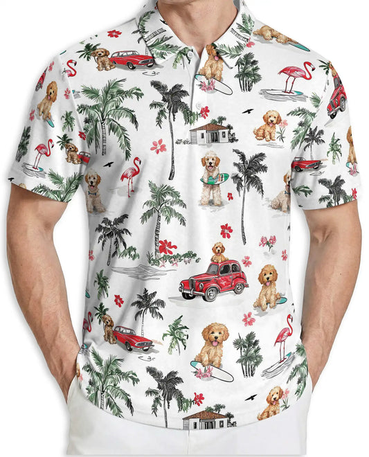 Tropical Puppy Beach 3D Polo Shirt for Men – Cute Summer Dog Island Style | Netecom