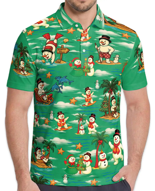 Tropical Snowman Christmas Polo Shirt - Beach Design | Netecom