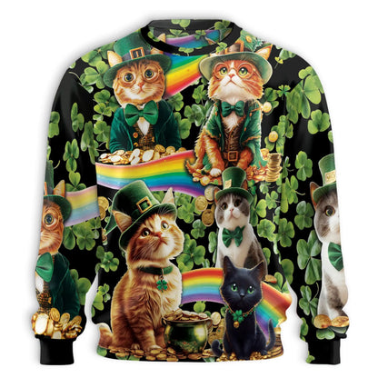 Saint Patrick's Day Cats Shamrocks Sweatshirt, 3D All Over Print Irish Cat Crewneck Pullover for Men Women, St Patrick’s Day Gift - Netecom