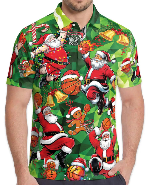 Basketball Santa Christmas Polo Shirt - Holiday Sports Fan Style | Netecom