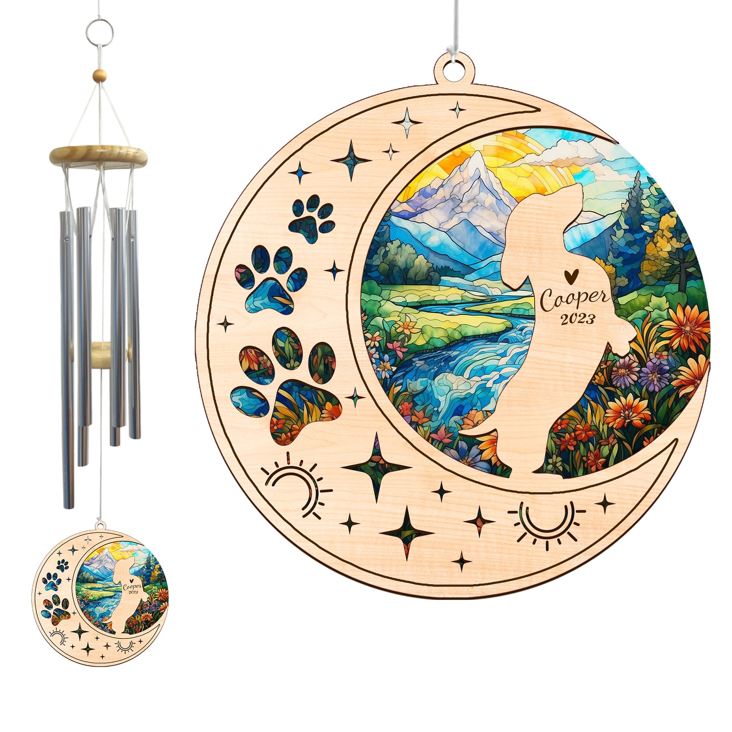 Netecom Dachshund Dog Wind Chimes Memorial, Personalized Pet Memorial Windchime for Dog Suncatcher, Wiener Dog Loss Memorial Ornament, Loss of Pet Remembrance Gift, Sympathy Pet Wind Chimes Outdoor Garden