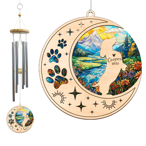 Netecom Dachshund Dog Wind Chimes Memorial, Personalized Pet Memorial Windchime for Dog Suncatcher, Wiener Dog Loss Memorial Ornament, Loss of Pet Remembrance Gift, Sympathy Pet Wind Chimes Outdoor Garden