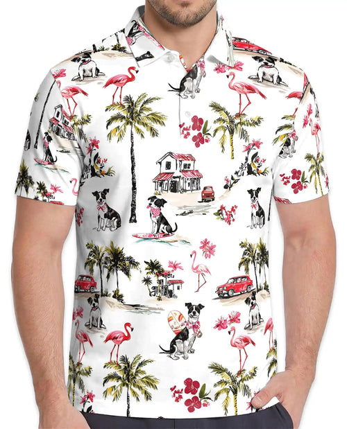 Coastal Dog Flamingo Polo Shirt - Tropical Beach Vacation Style | Netecom