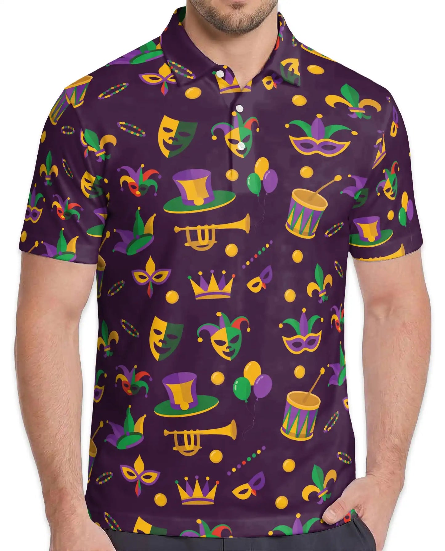 Mardi Gras Carnival Polo Shirt-Purple Masquerade Party Design | Netecom