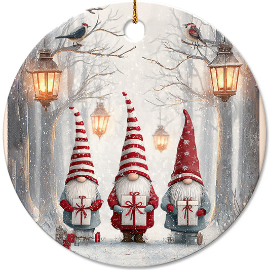 Netecom Vintage Santa Gnomes Christmas Ornament, Scandinavian Tomte Ceramic Ornament for Xmas Tree Hanging Decorations Gift, Gnome Lover Gifts, Holiday Party Present