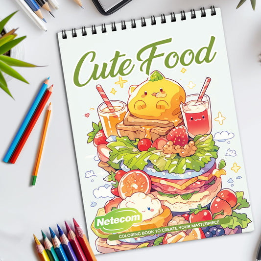 Cute Food Spiral Bound Coloring Book, Whimsical and Delicious Food Illustrations, Great for Foodies and Fans of Charming and Playful Art