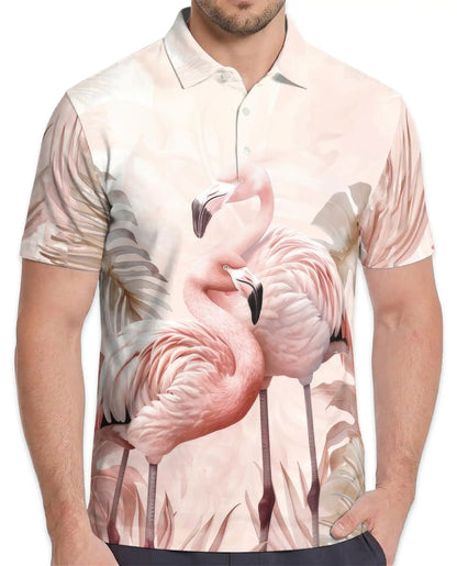 Pink Flamingo 3D Printed Polo Shirt for Men – Summer Tropical Shirt | Netecom
