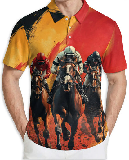 Horse Racing Champion 3D Polo Shirt for Men – Dynamic Jockey Sports Style | Netecom