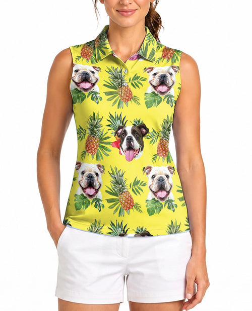 English Bulldog Tropical Sleeveless Polo Shirt for Women | Netecom