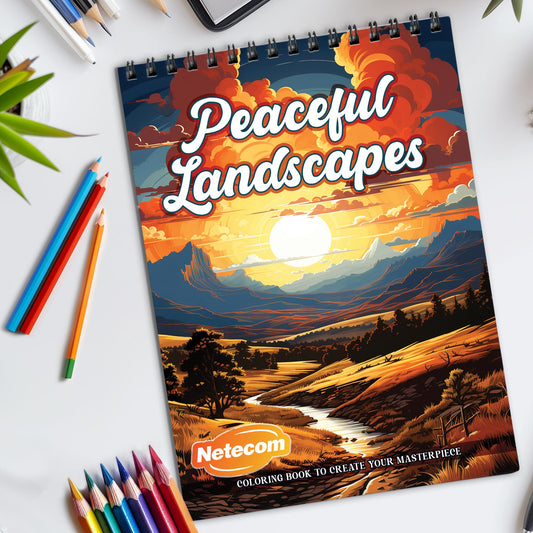 Peaceful Landscapes Spiral Bound Coloring Book, Serene Landscapes for Calming the Mind, Great for Nature Lovers Seeking Stress Relief through Art