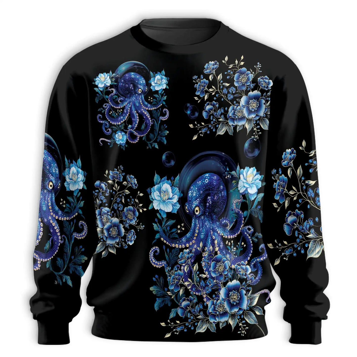 Octopus Flower Sweatshirt, 3D All Over Print Floral Ocean Crewneck Pullover for Men Women, Octopus Lover Gift - Netecom