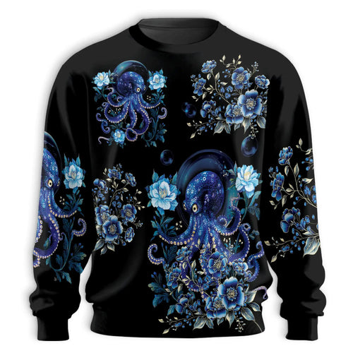 Octopus Flower Sweatshirt, 3D All Over Print Floral Ocean Crewneck Pullover for Men Women, Octopus Lover Gift - Netecom
