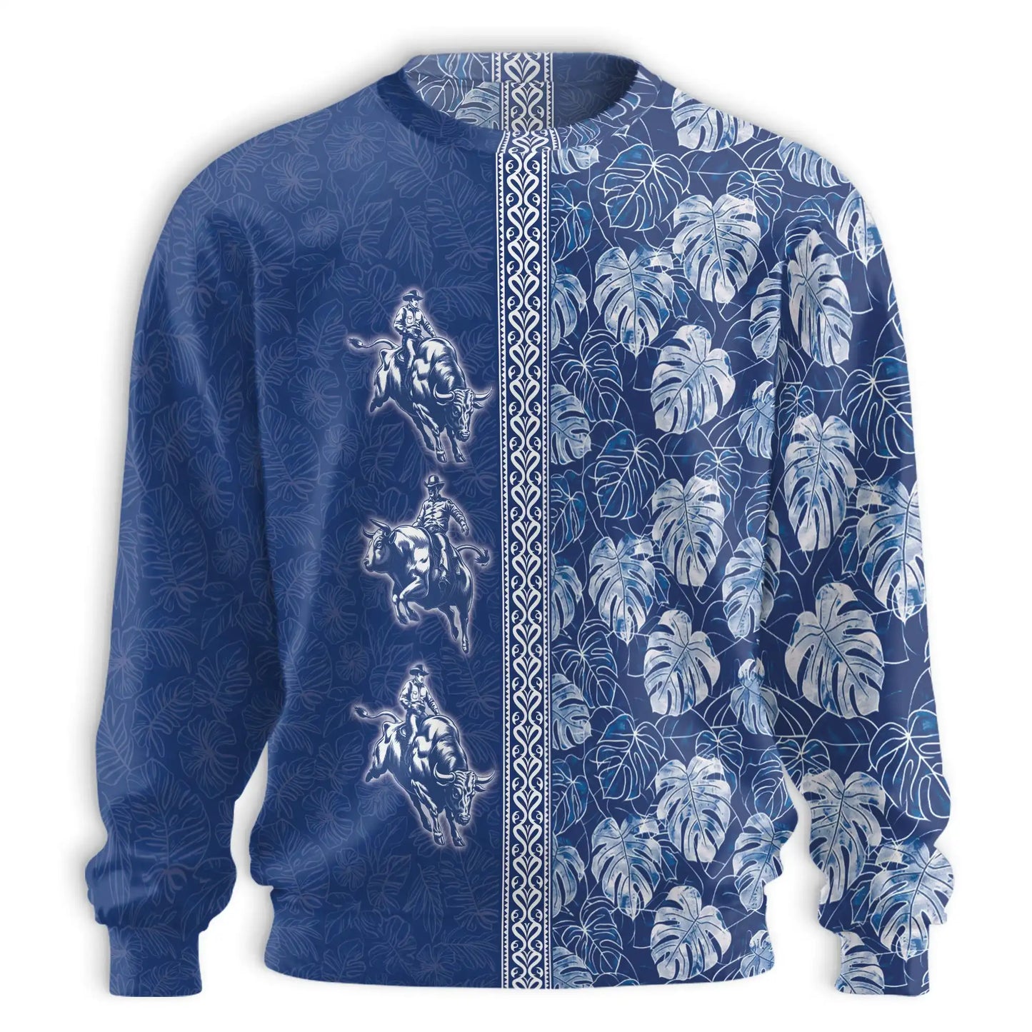 Bull Riding White Leaves Sweatshirt, 3D All Over Print Western Rodeo Crewneck Pullover for Men Women, Bull Rider Gift - Netecom