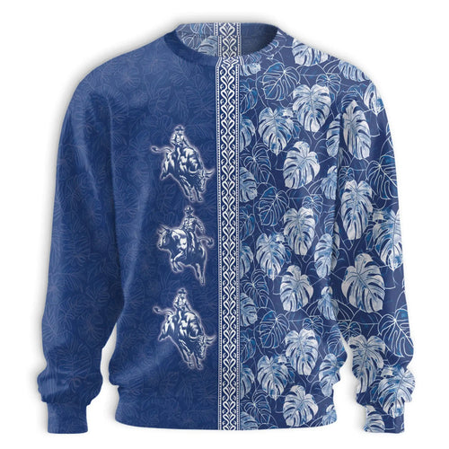 Bull Riding White Leaves Sweatshirt, 3D All Over Print Western Rodeo Crewneck Pullover for Men Women, Bull Rider Gift - Netecom