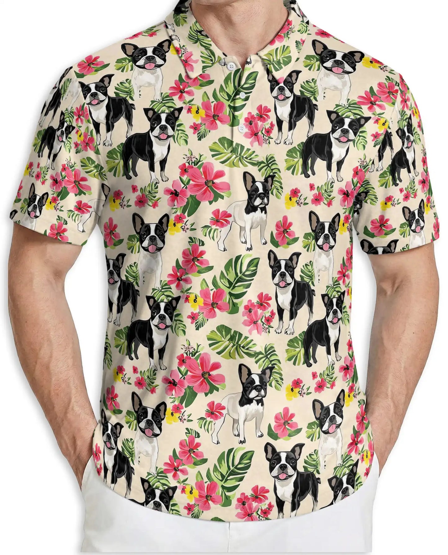 Boston Terrier Tropical Polo Shirt – Floral Dog Print | Netecom