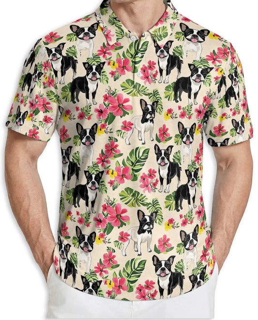 Boston Terrier Tropical Polo Shirt – Floral Dog Print | Netecom