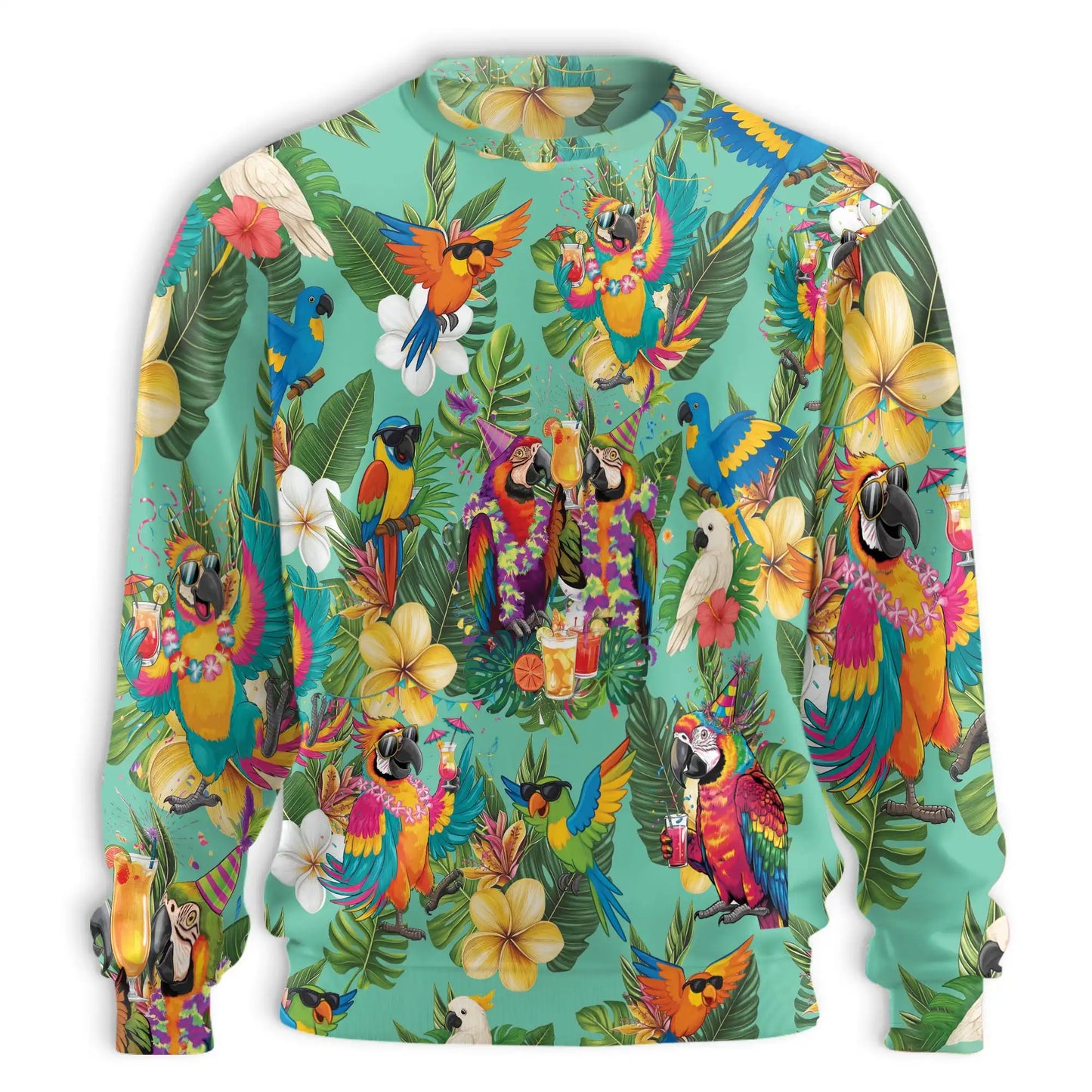 Party Parrot Tropical Sweatshirt, 3D All Over Print Colorful Bird Crewneck Pullover for Men Women, Parrot Lover Gift - Netecom