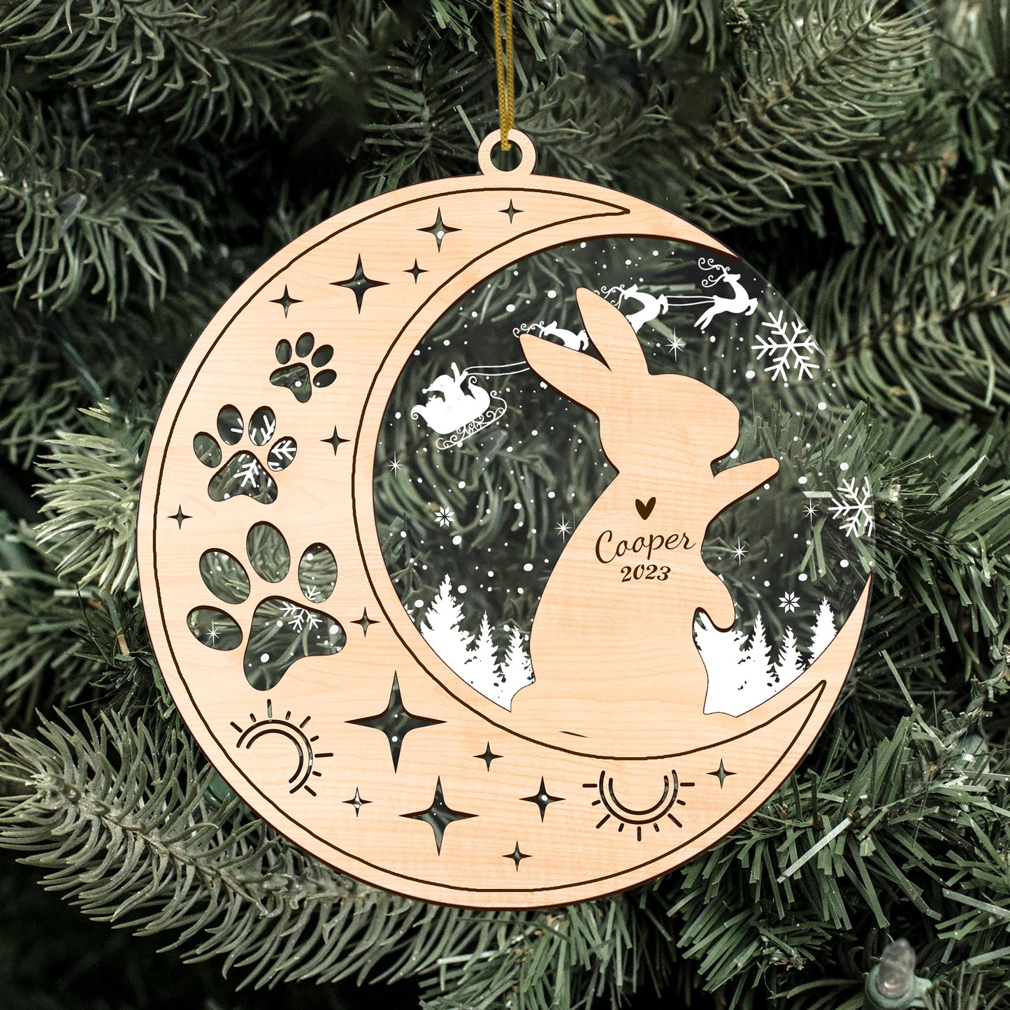 Netecom Rabbit Memorial Suncatcher, Personalized Rabbit Christmas Ornament with Date Name, Bereavement Gifts for Loss of Bunny, Rabbit Death Sympathy Gifts Pet Loss Sun Catchers, Rabbit Grief Gift