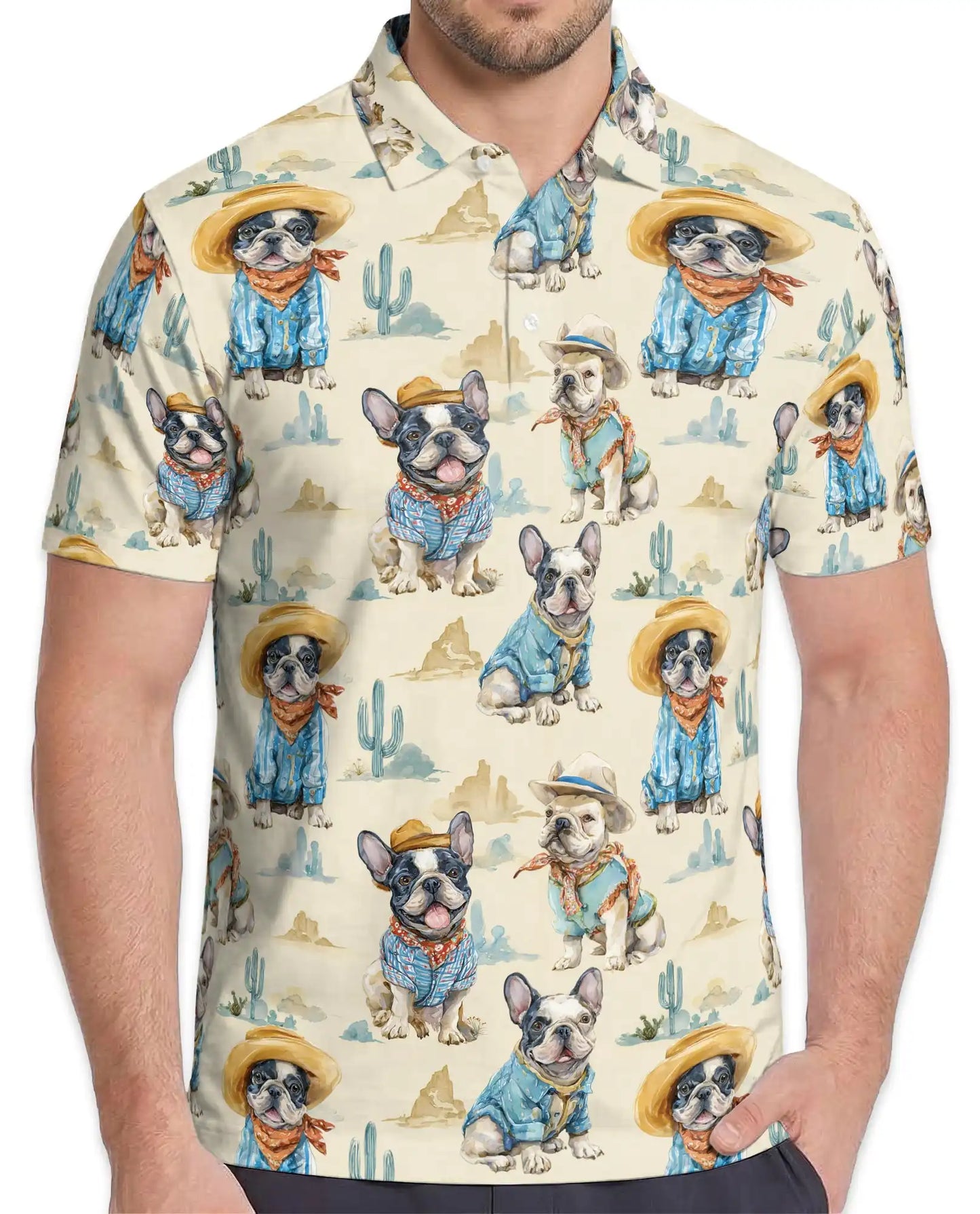 French Bulldog Cowboy Polo Shirt - Western Desert Dog Style | Netecom