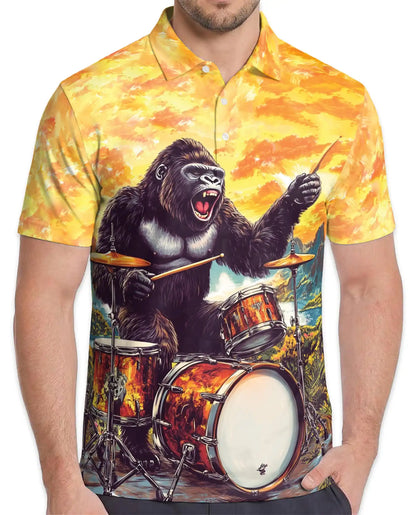 Gorilla Drummer Polo Shirt – Funny Music Style | Netecom