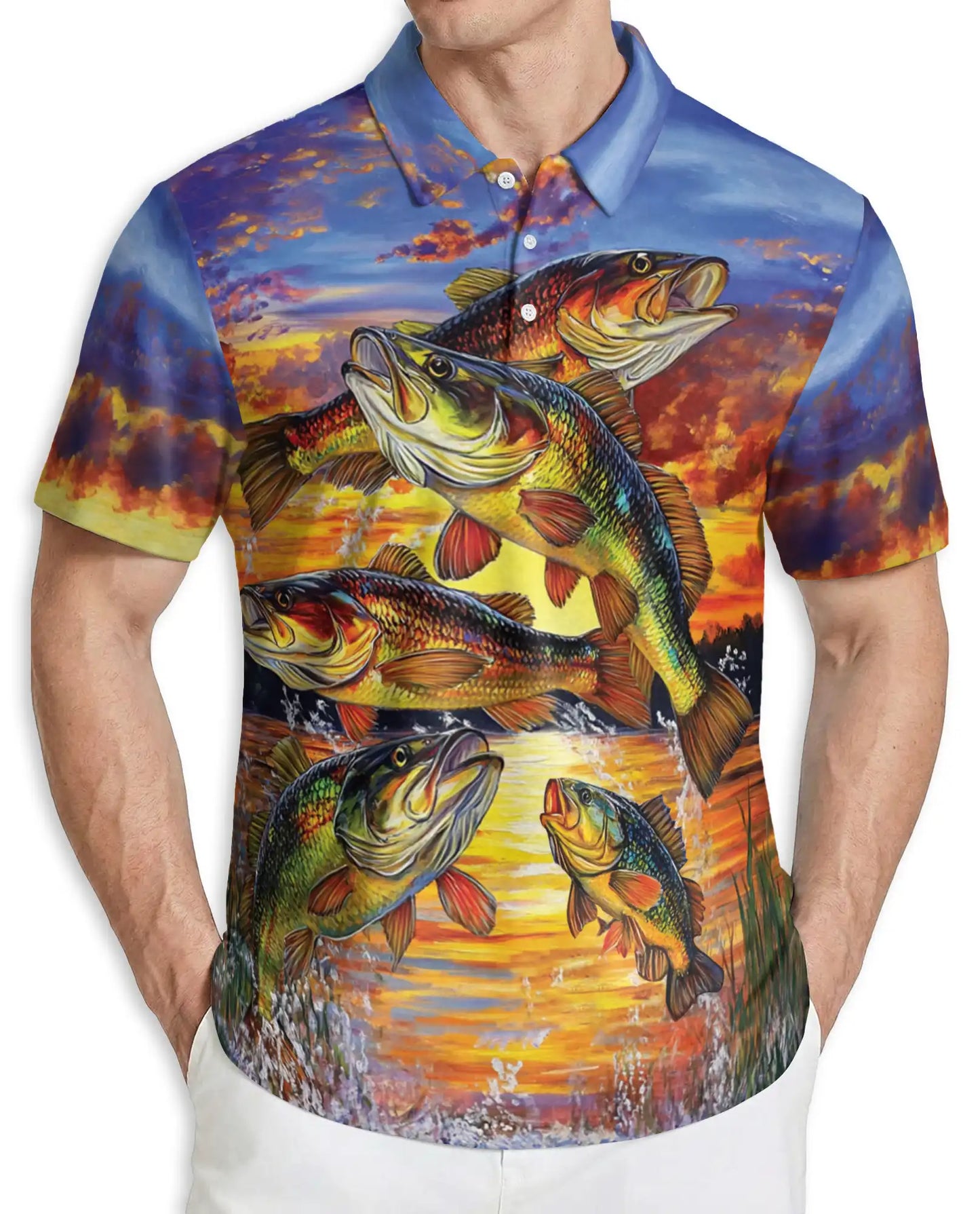 Bass Fishing Polo Shirt – Sunset Lake Print | Netecom