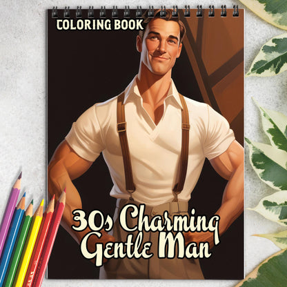 30s Charming Gentle Man Spiral Bound Coloring Book, Discover Classic Charm with 30 Enchanting Coloring Pages, Unleashing Your Creativity in the World of Charming Gentlemen