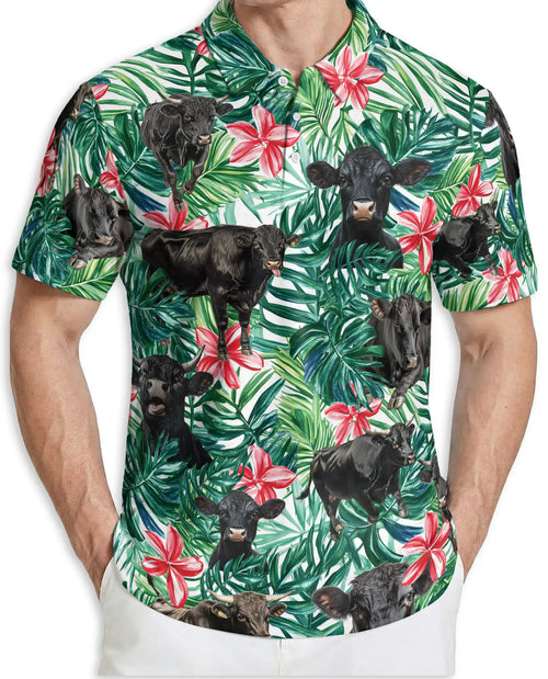Black Cow Tropical Polo Shirt – Floral Jungle Print | Netecom