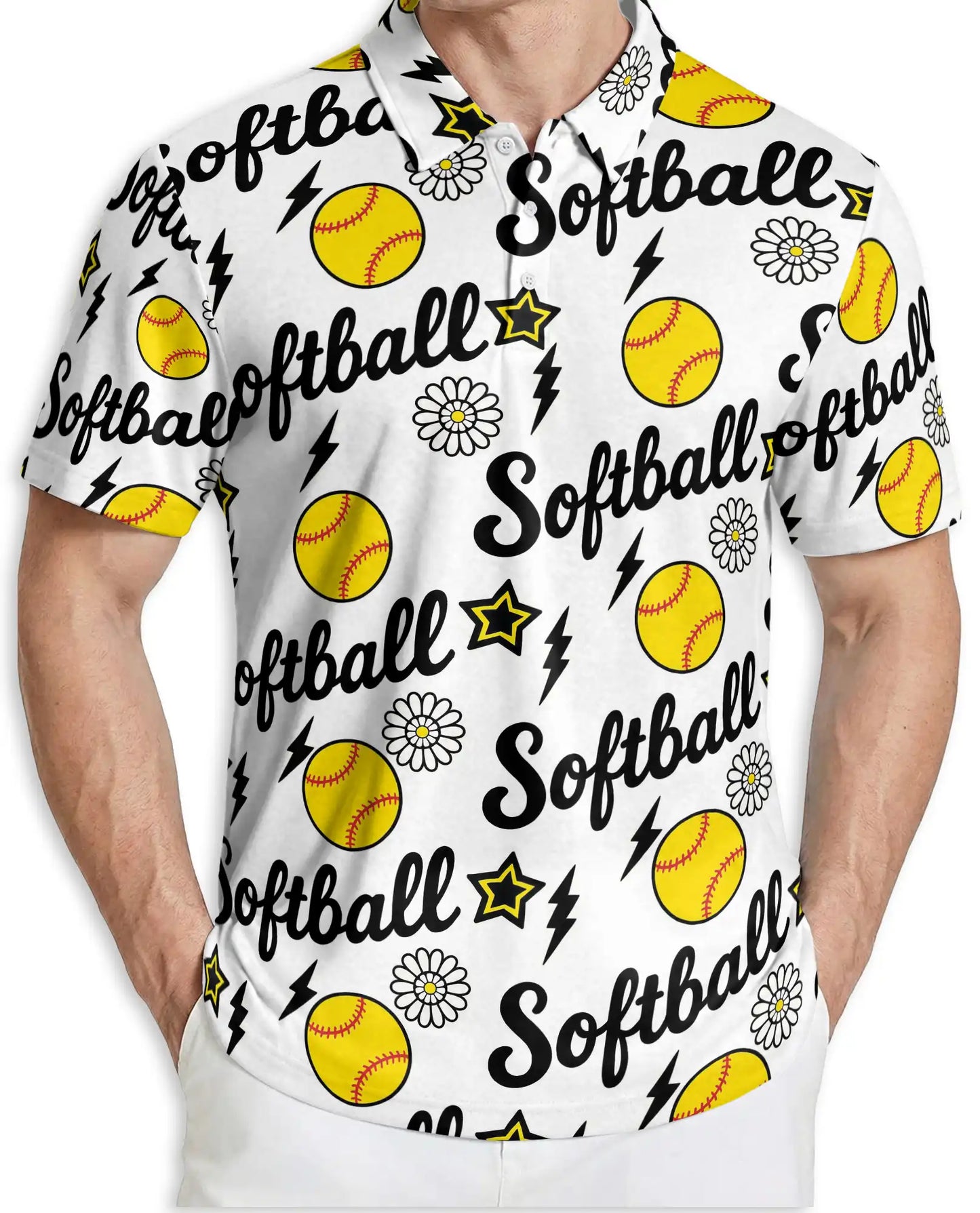Softball Polo Shirt for Men- Fastpitch Softball Pattern  | Netecom