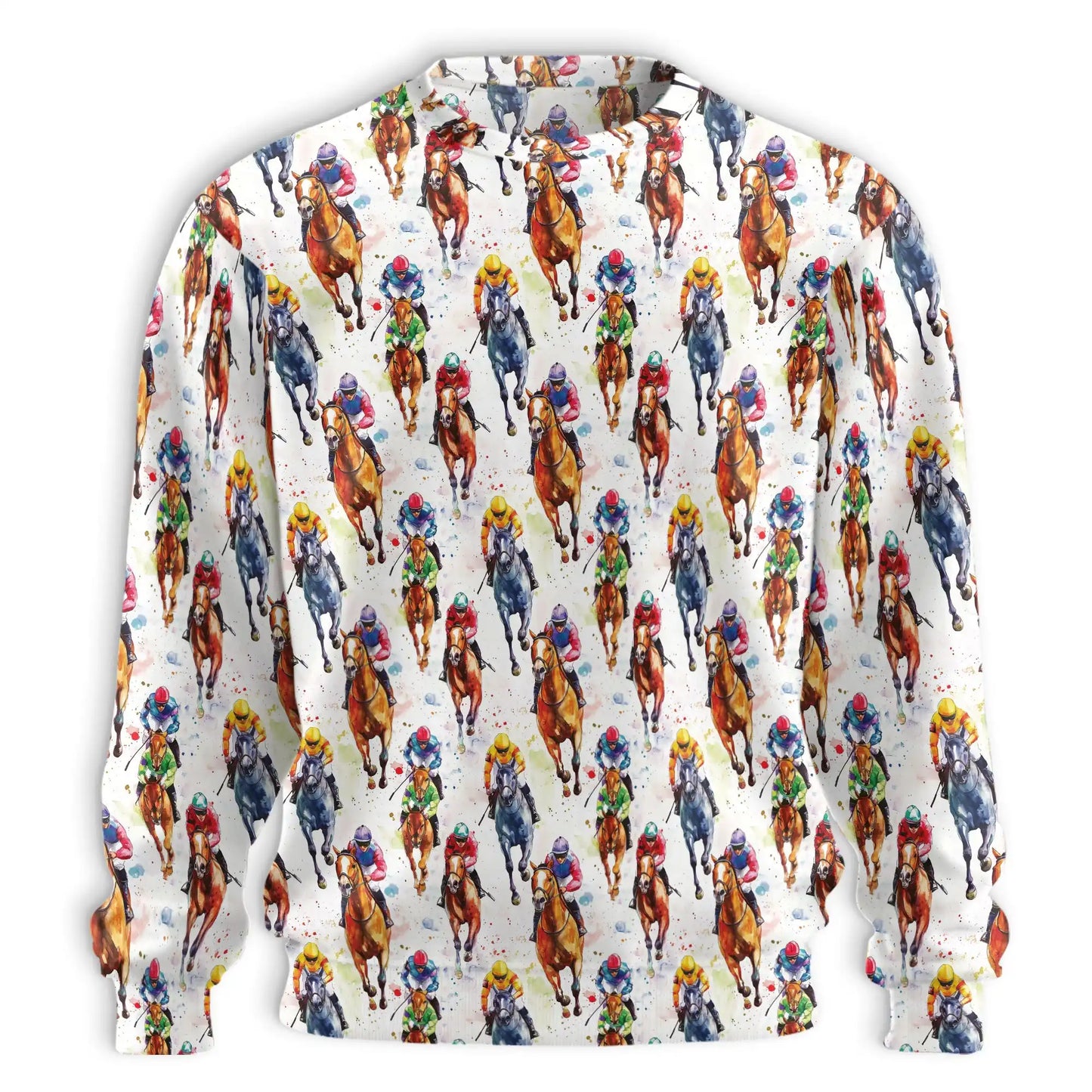 Watercolor Horse Racing Pattern Sweatshirt, 3D All Over Print Equestrian Sports Crewneck Pullover for Men Women, Horse Racing Lover Gift - Netecom