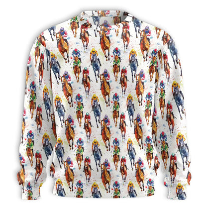 Watercolor Horse Racing Pattern Sweatshirt, 3D All Over Print Equestrian Sports Crewneck Pullover for Men Women, Horse Racing Lover Gift - Netecom